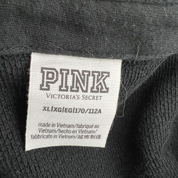 Victorias Secret Pink Shirt Womens XL Black Fleece Button Up Shacket Logo Lounge - Picture 5 of 9